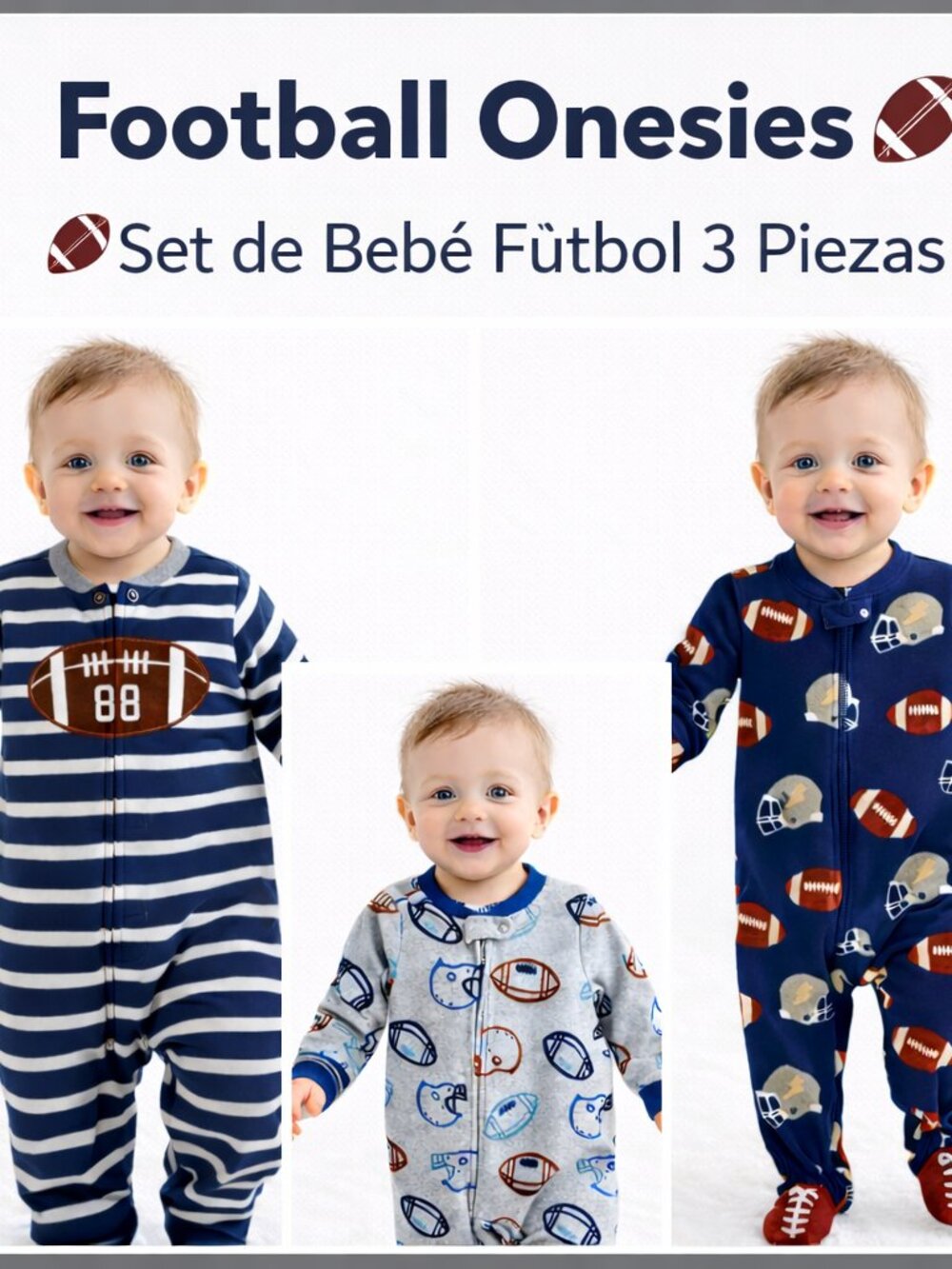 Football Onesies Bundle 🏈 Set de Bebé Fútbol 3 Piezas